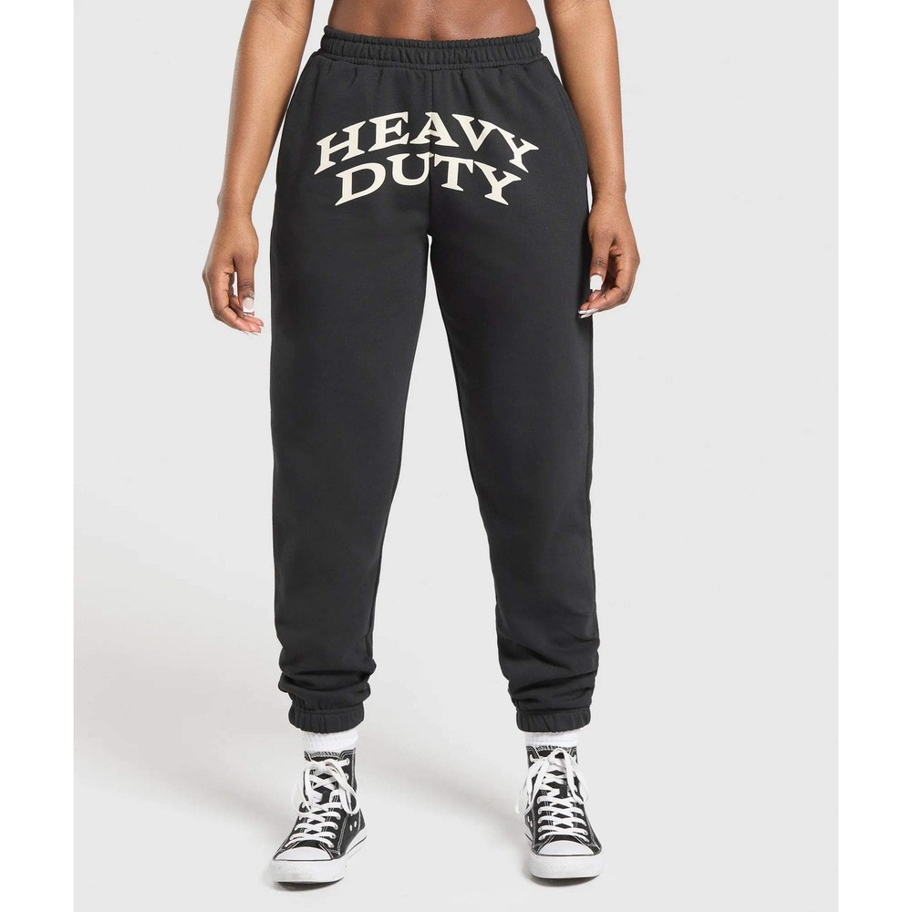Gymshark Heavy Duty Joggers Womens Large Black Graphic Sweatpants High Waist
